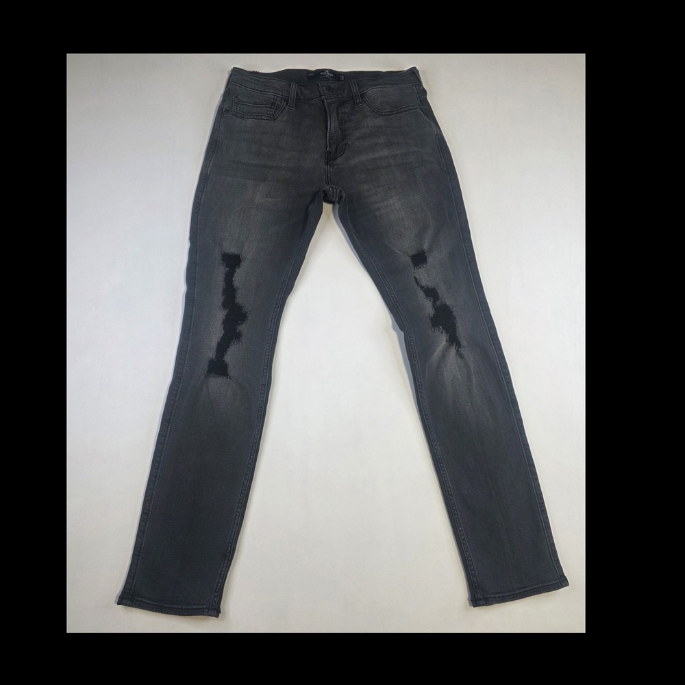 Hollister Skinny Jeans Mens 30x30 Black Distressed Faded Stretch Denim